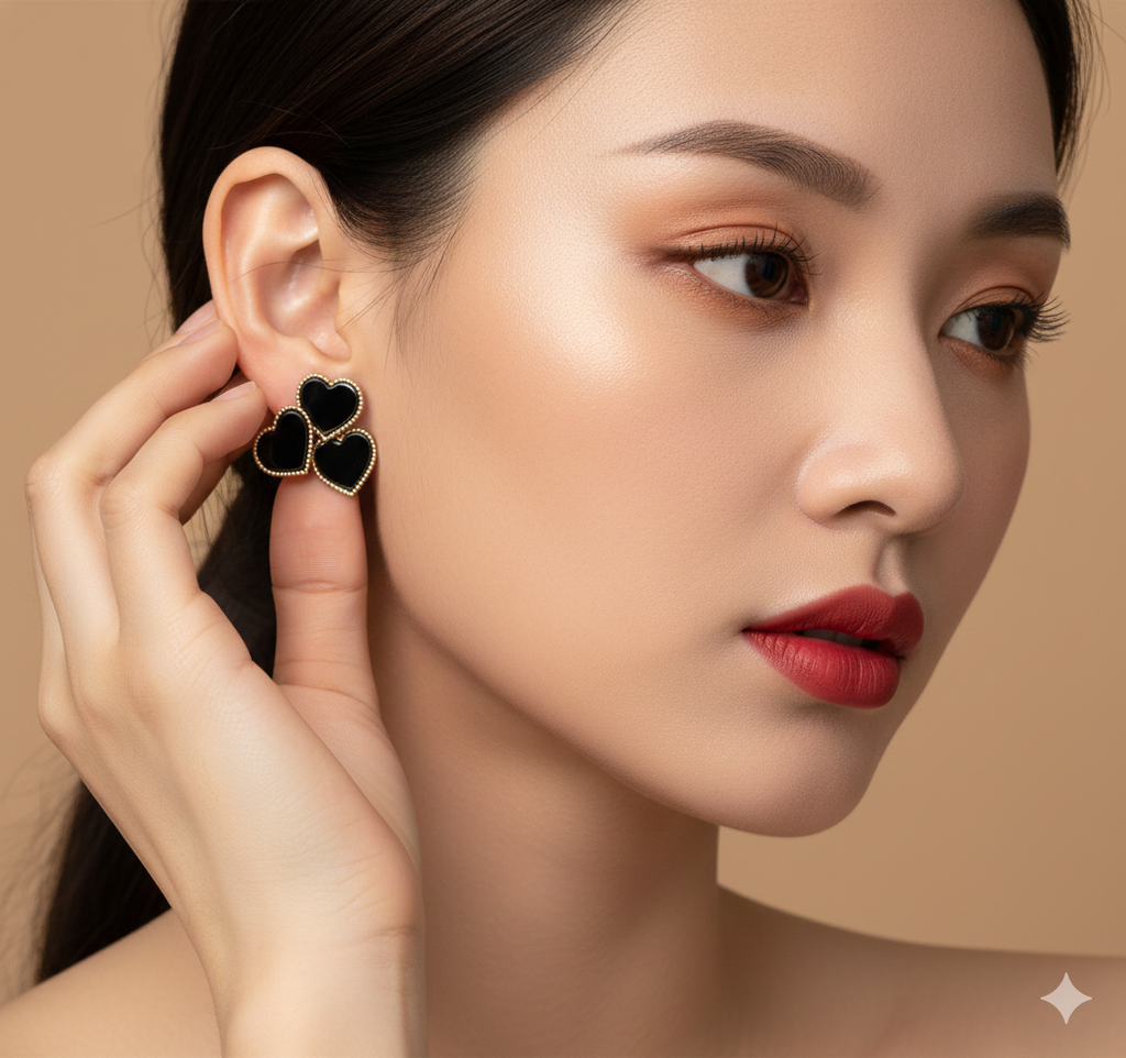 Onyx Clover Heart Studs