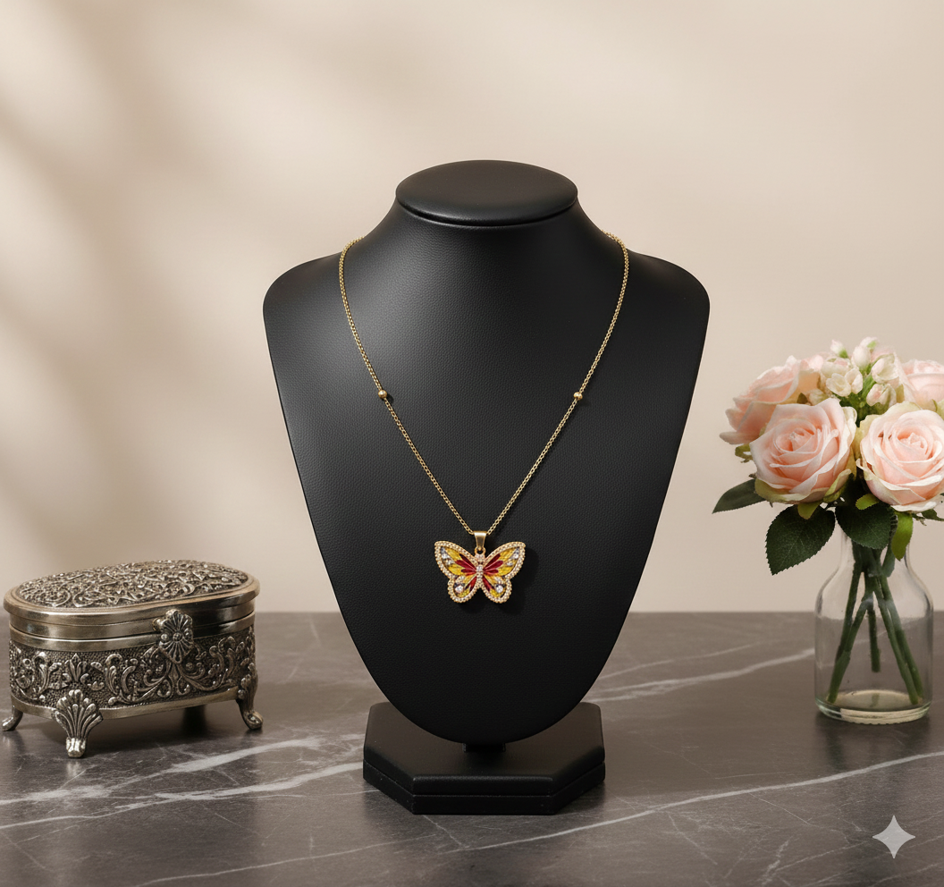 Stainless Steel Enamel Butterfly Necklace