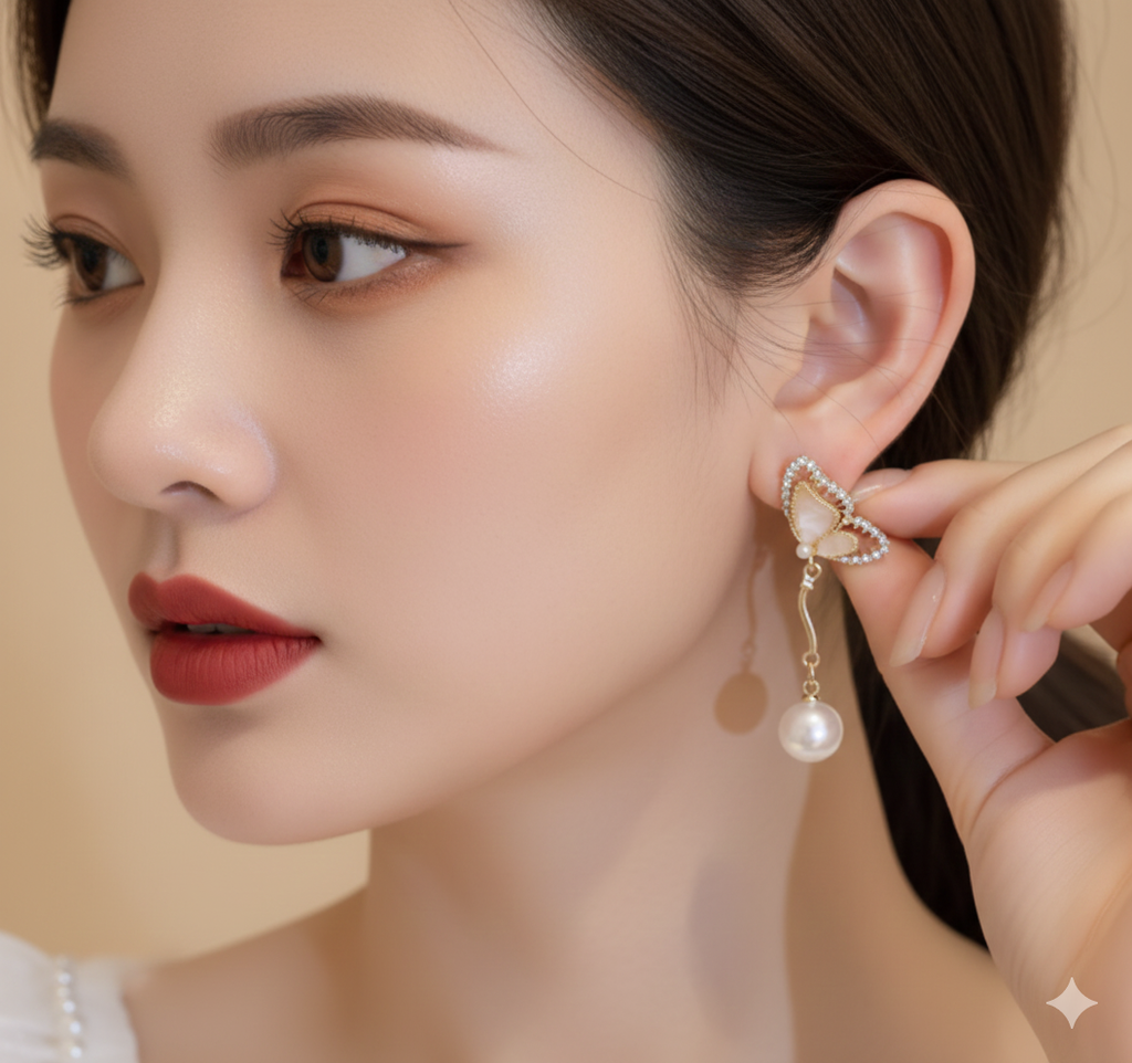Diamond Butterfly Pearl Drops