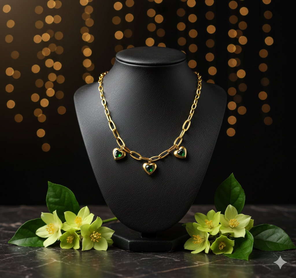 Triple Emerald Heart Choker