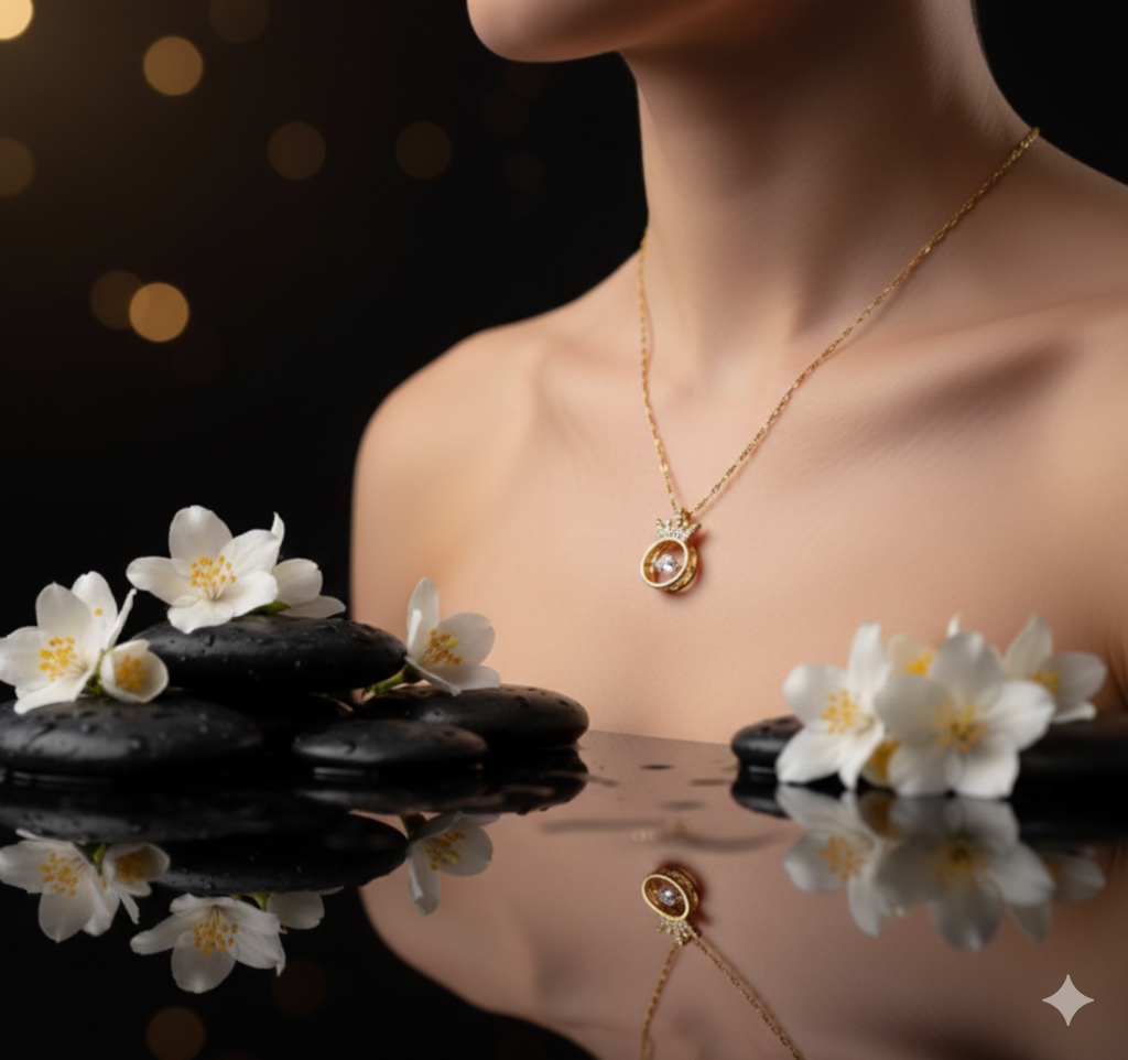 Golden Crown Solitaire Pendant