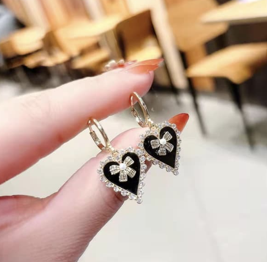 Obsidian Heart Bow Earrings
