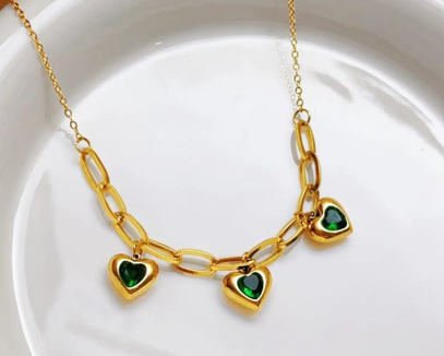 Triple Emerald Heart Choker